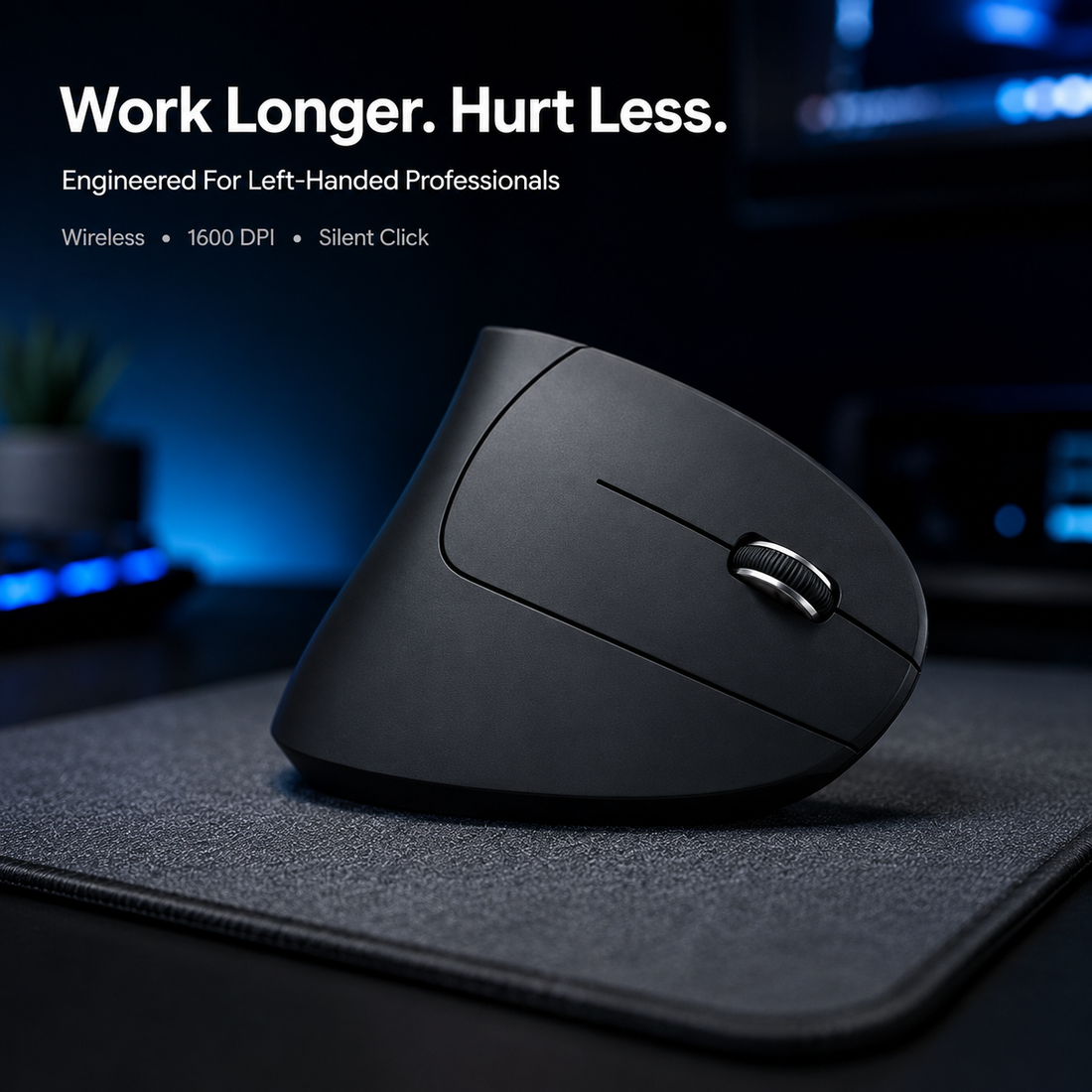 Wireless Vertical Left Hand Mouse UAE — Ergonomic 1600 DPI Optical Mouse with Thumb Buttons & Auto-Sleep | Windows Mac Linux Compatible