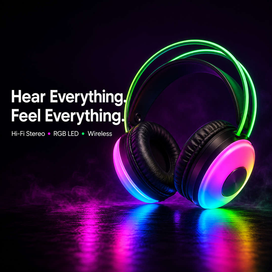 LED Wireless Headset UAE — Hi-Fi Stereo Sound with RGB Lighting, Built-in Mic & Bluetooth | Gaming, Music & Online Classes | UAE Delivery