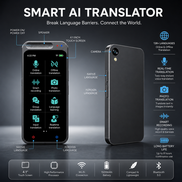 AI Voice Translator Device — 138 Languages, Real-Time Translation, Offline Mode, Photo & Voice Translation - Travel, Business & Education - UAE