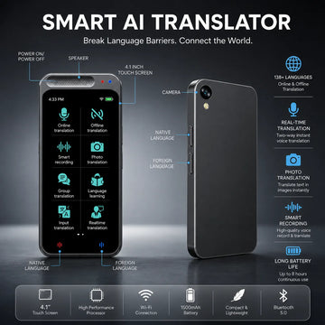 AI Voice Translator Device: 138 Languages, Real-Time Translation, Offline Mode, Photo & Voice Translation - Travel, Business & Education - UAE