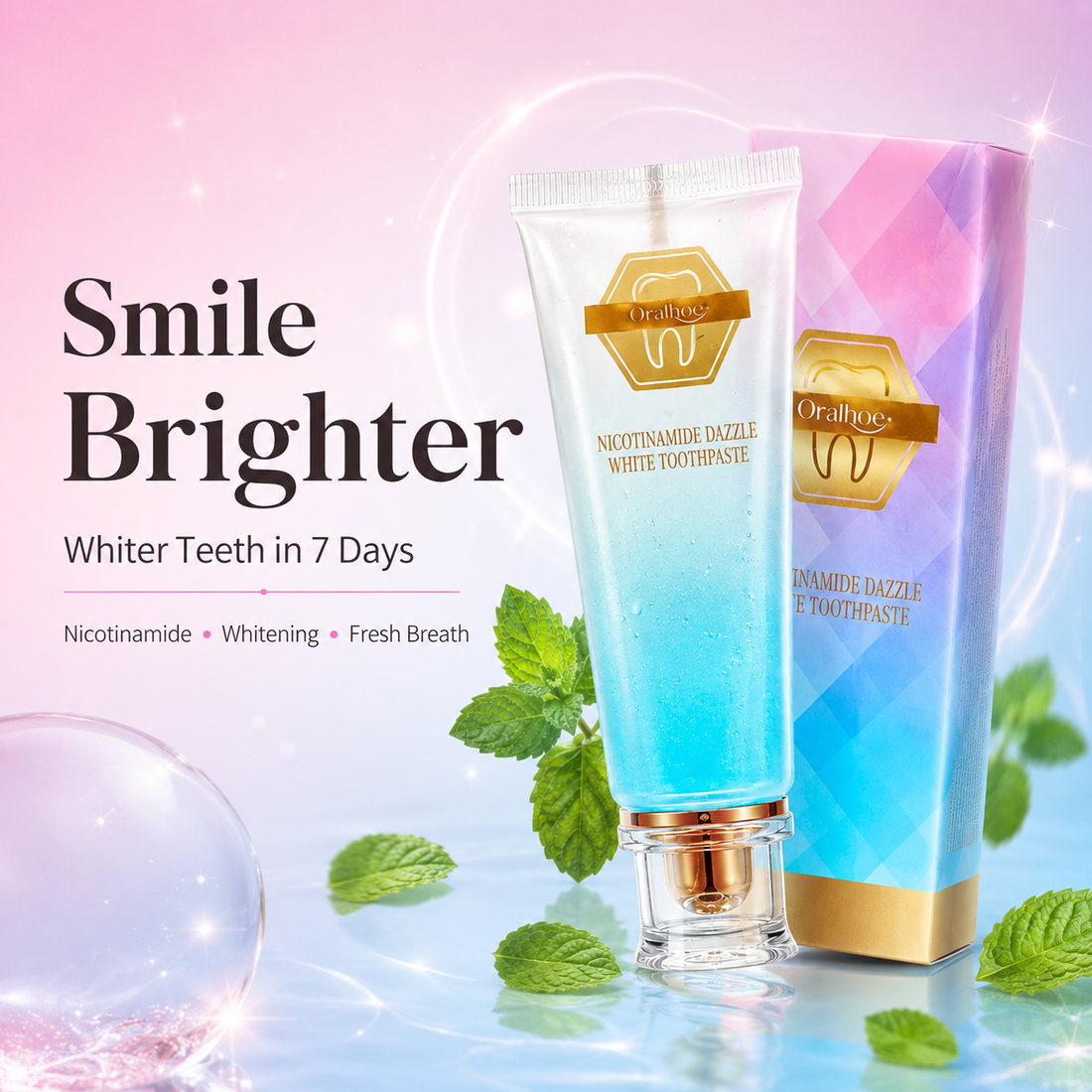 Oralhoe Nicotinamide Dazzle White Toothpaste UAE — Vitamin B3 Whitening Gel Toothpaste for Brighter Teeth & Healthy Gums | Mint Fresh | 100g |