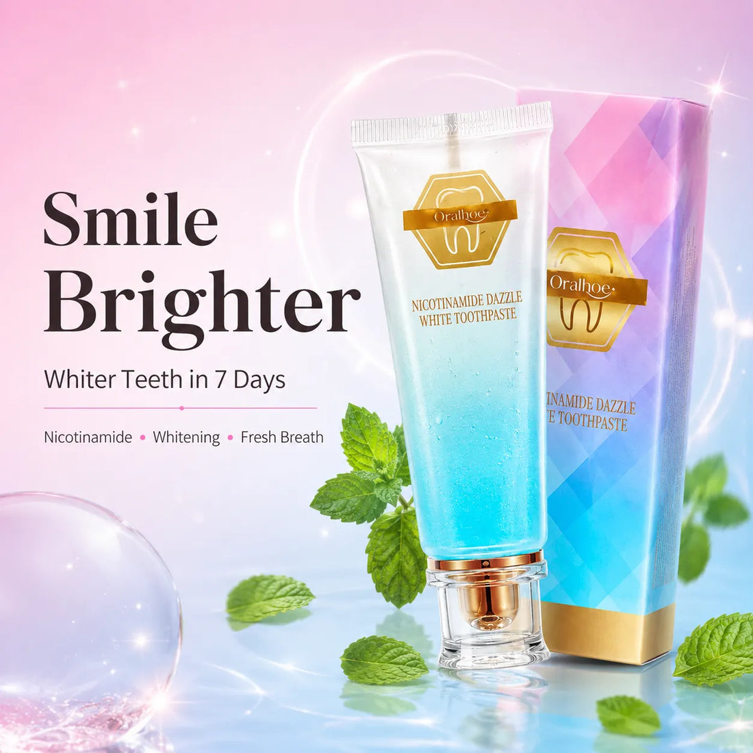 Oralhoe Nicotinamide Dazzle White Toothpaste UAE : Vitamin B3 Whitening Gel Toothpaste for Brighter Teeth & Healthy Gums | Mint Fresh | 100g |