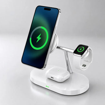 Multifunctional Wireless Charger UAE: 15W Fast Qi Charging Dock for Phone + Smartwatch | LED Indicator | CE FCC Certified | White & Black | Dubai Delivery