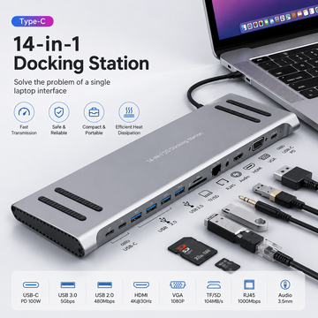 14-in-1 USB-C Docking Station UAE — 4K HDMI, 100Mbps LAN, USB 3.0, PD 3.0 Fast Charging Hub for MacBook, Surface Pro & Laptops | Dubai Delivery