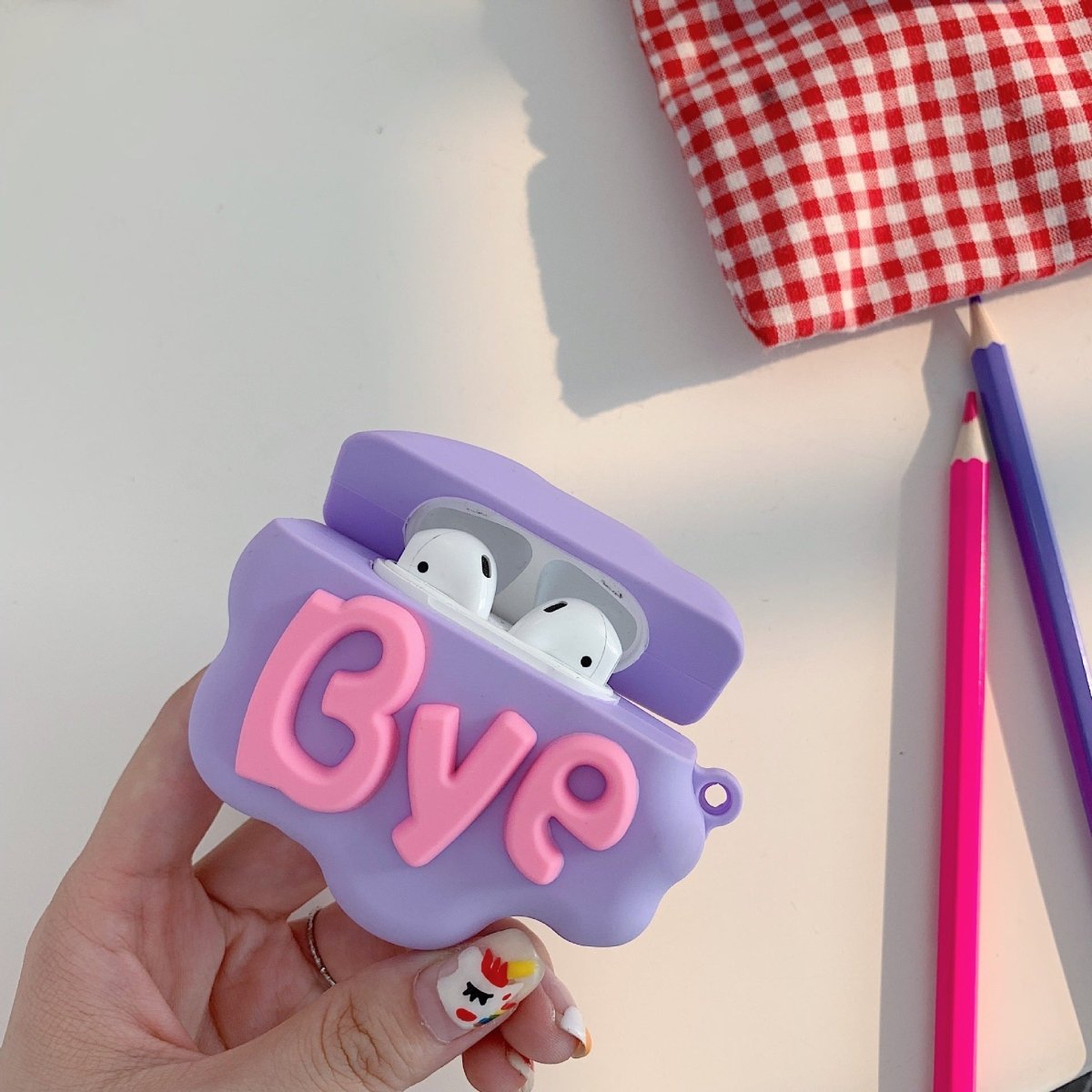 AirPod 2 Case 3D HI BYE Cloud Letter Cartoon Soft Silicone Wireless Earphone Cases For Apple Airpods Case Cute Cover - Crown Cart