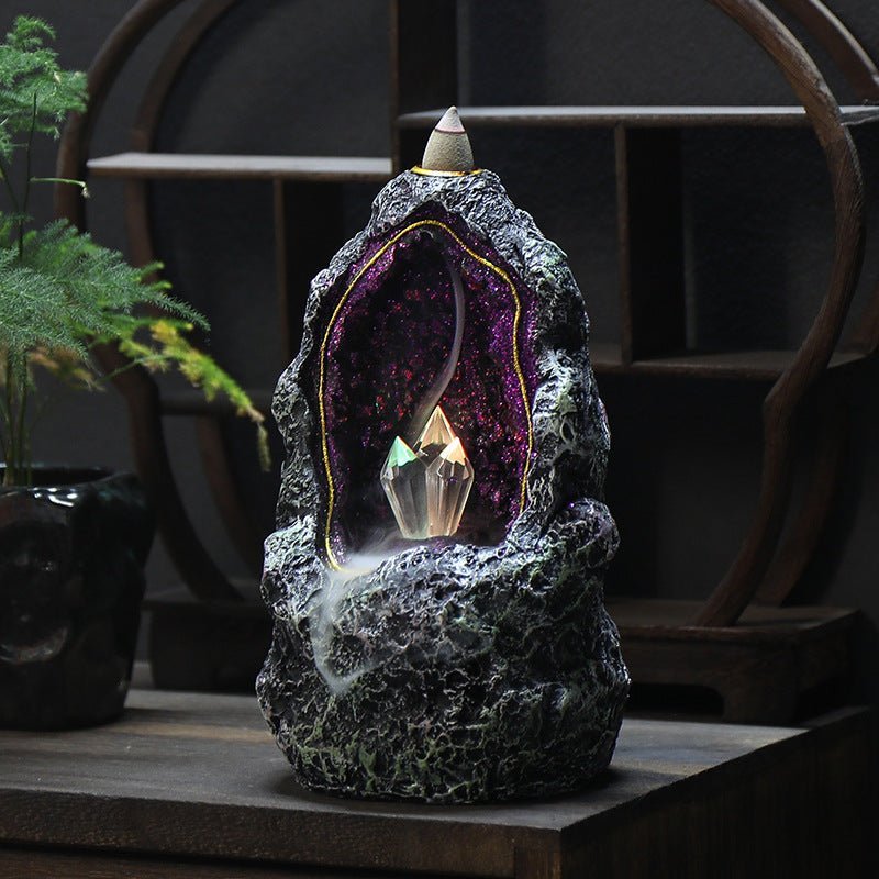 Creative Resin Backflow Incense Burner Crystal Cave Led Night Light Incense Creative Ornaments - Crown Cart