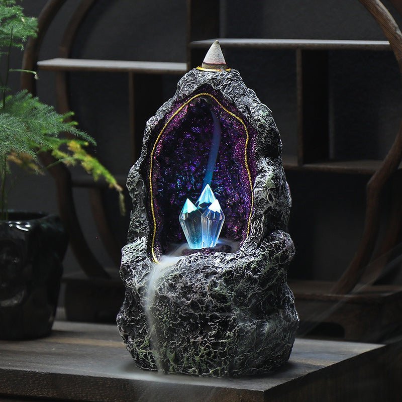 Creative Resin Backflow Incense Burner Crystal Cave Led Night Light Incense Creative Ornaments - Crown Cart