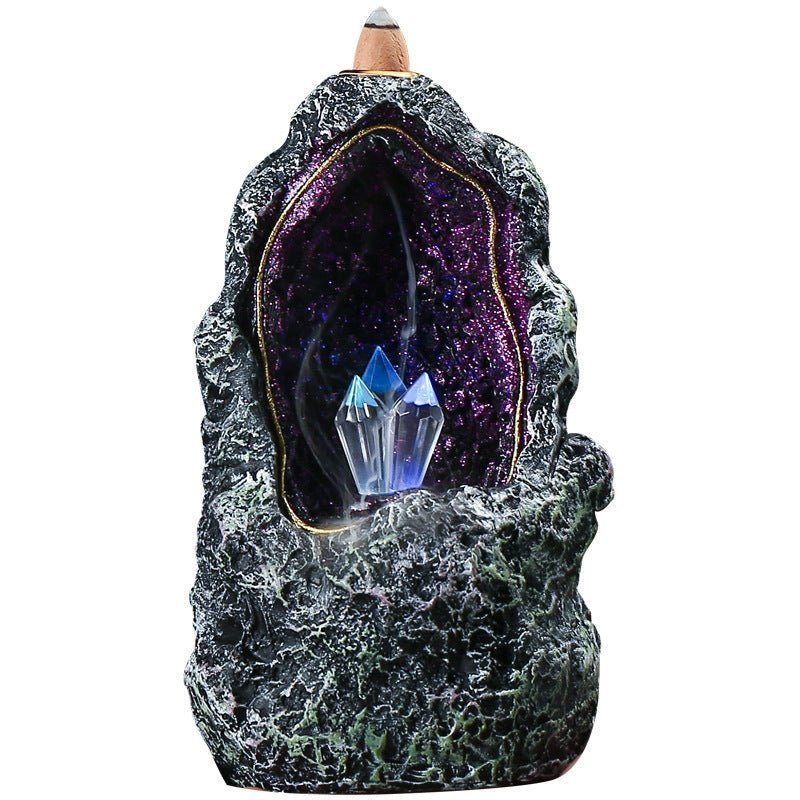 Creative Resin Backflow Incense Burner Crystal Cave Led Night Light Incense Creative Ornaments - Crown Cart