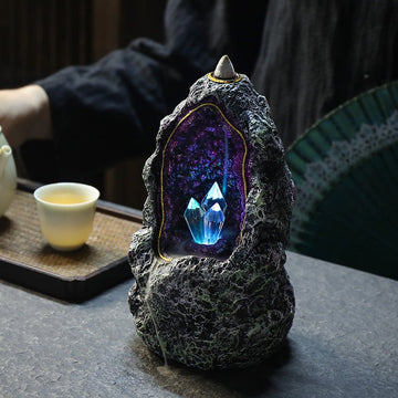 Creative Resin Backflow Incense Burner Crystal Cave Led Night Light Incense Creative Ornaments - Crown Cart