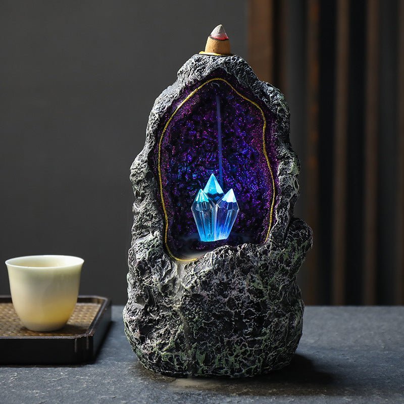 Creative Resin Backflow Incense Burner Crystal Cave Led Night Light Incense Creative Ornaments - Crown Cart