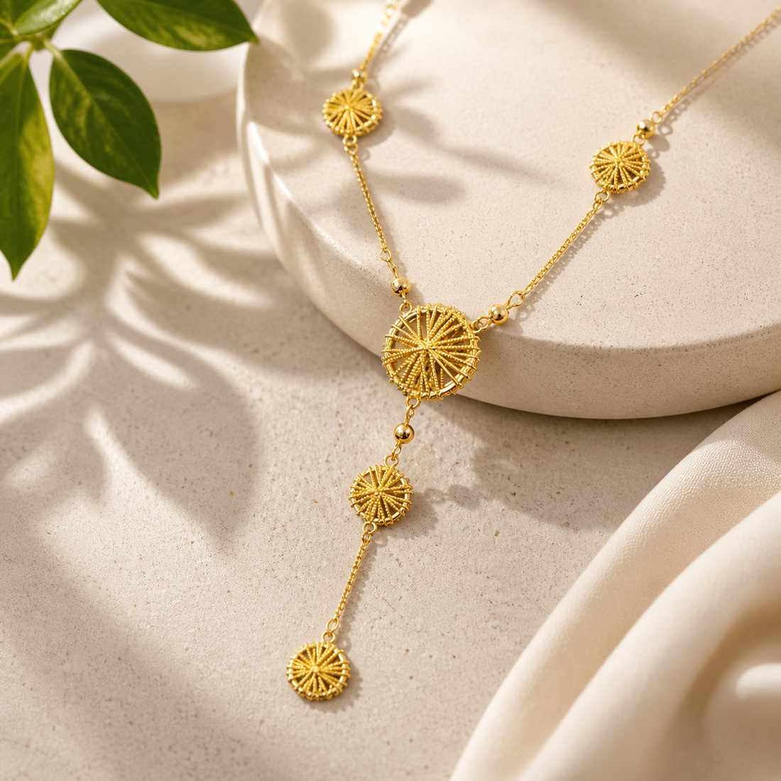 14K Gold Circle Tassel Necklace | Minimalist Pendant Necklace for Women – Elegant Gift Jewelry