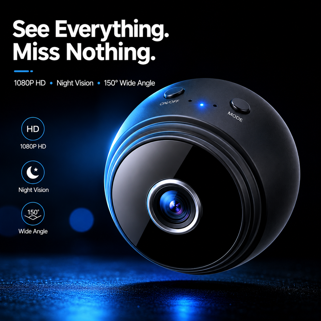 Buy the A9 Mini Wireless Security Camera in UAE. 1080P HD, night vision, motion detection, Wi-Fi, 150° wide angle & magnetic base.
