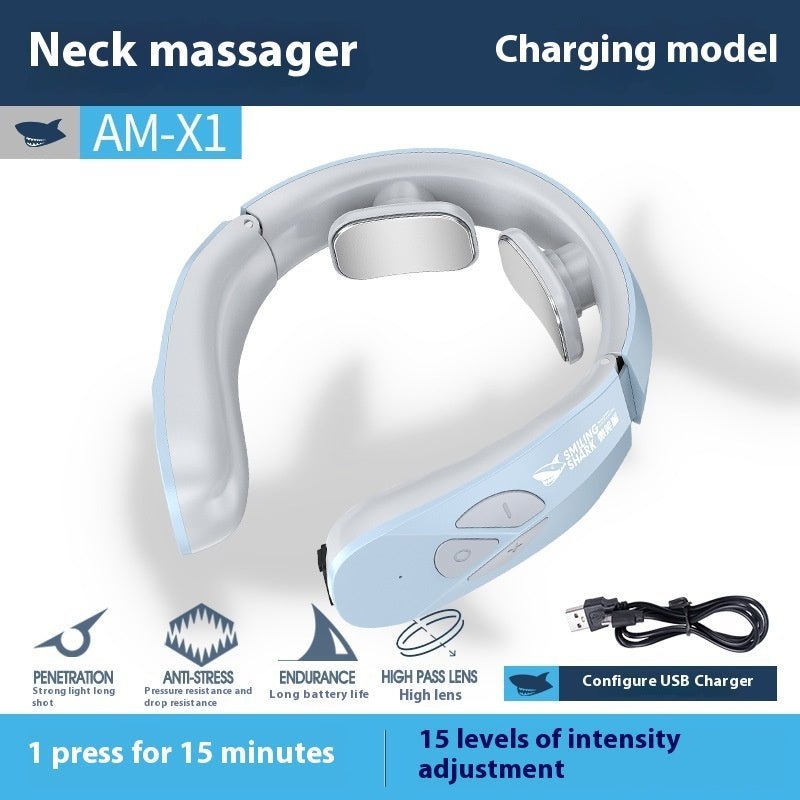 Electric Neck Massager EMS Pulse Rechargeable USB Cervical Traction Therapy Massage Stimulator Pain Relief Heating Function - Crown Cart