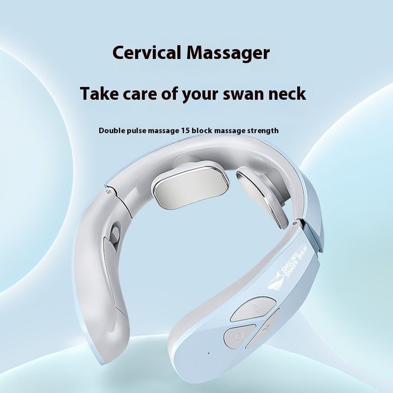 Electric Neck Massager EMS Pulse Rechargeable USB Cervical Traction Therapy Massage Stimulator Pain Relief Heating Function - Crown Cart