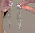 Fashion Elegant Zircon Awn Star Moon Tassel Non - piercing Ear Clip - Crown Cart