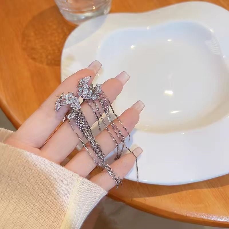 Fashion Elegant Zircon Awn Star Moon Tassel Non - piercing Ear Clip - Crown Cart