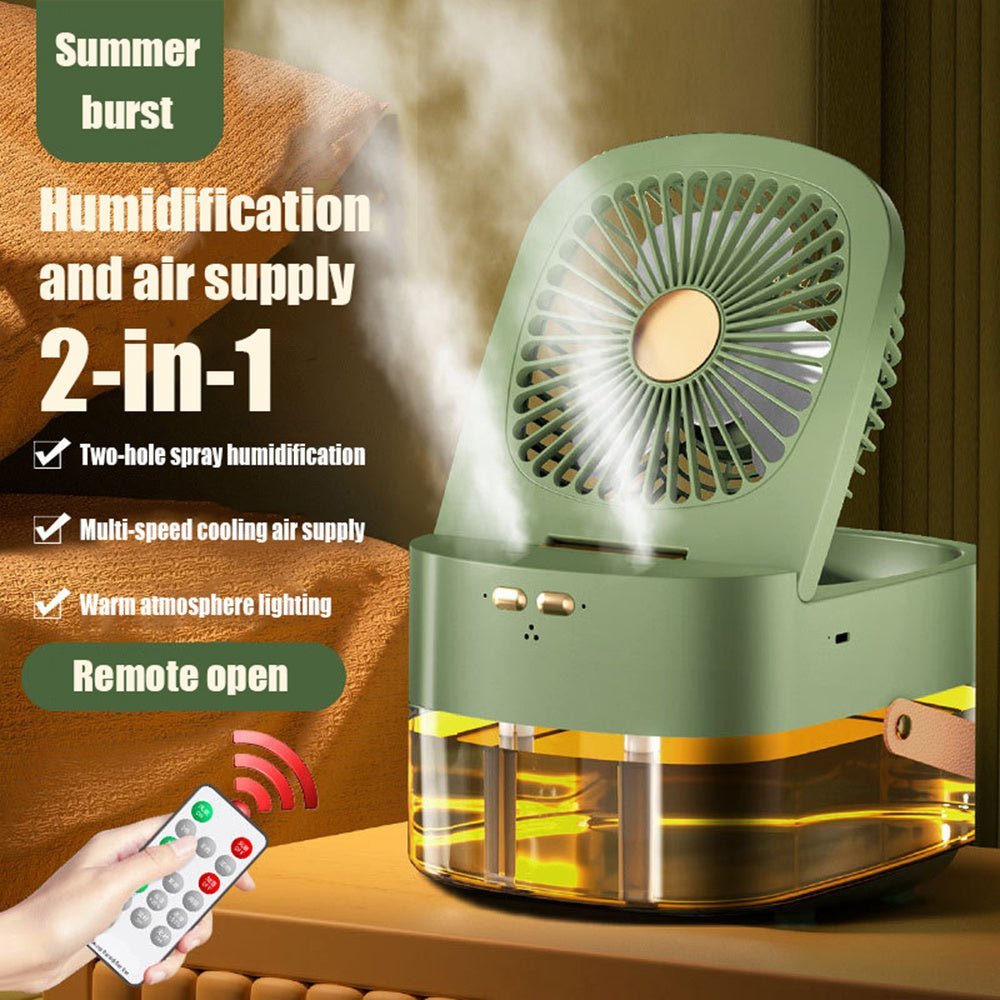 Humidifying Spray Fan Desktop Remote Control Timing Mini Air Cooler Big Wind Mute USB Charging Fan - Crown Cart